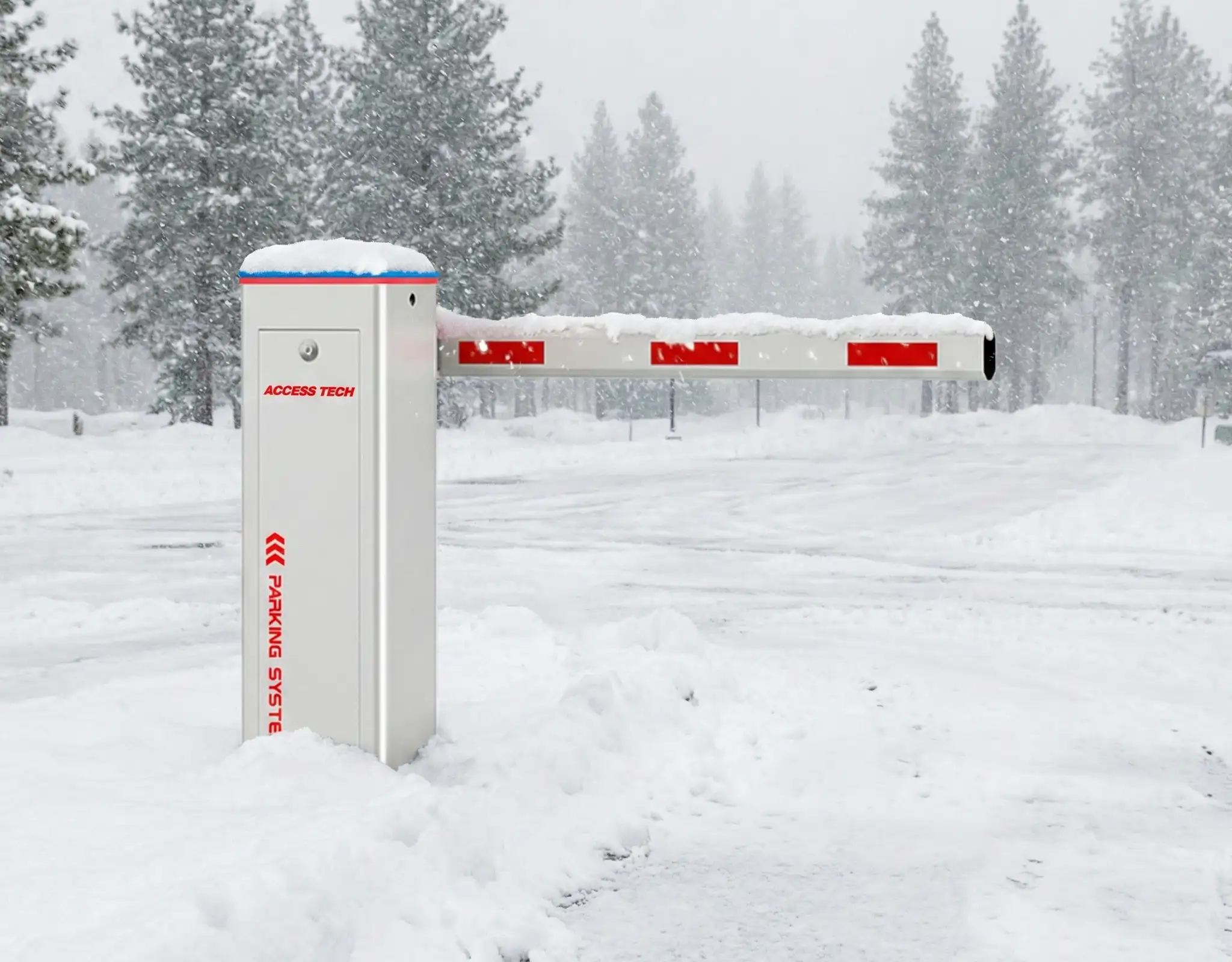 barrier gate in heavy snow